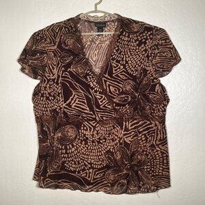 VTG Lane Bryant Womens Plus 26/28 Brown Floral Print Baby Doll Y2K Made in USA